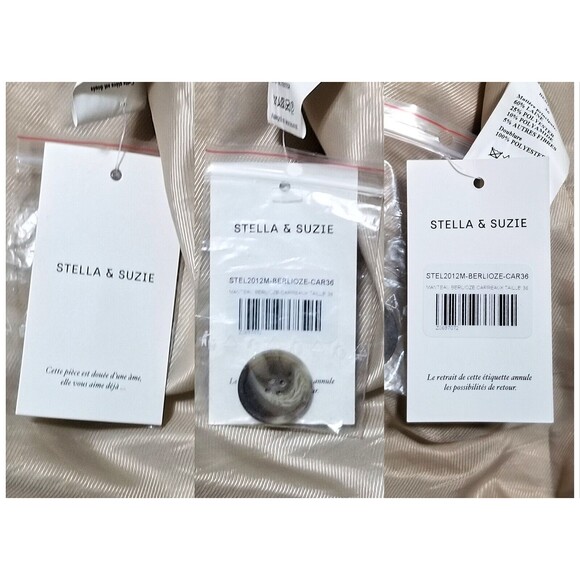 NWT MAISON STELLA & SUZIE Berlioze Plaid Coat Jacket Sz 36 Tan Cream Beige - Picture 2 of 8